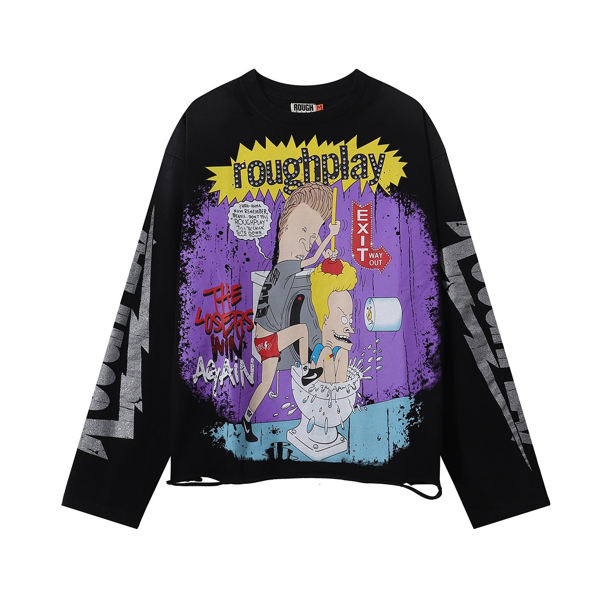 Rough Play Beavis Buttead Rhinestone Graphic Long-Sleeve T-Shirt — front