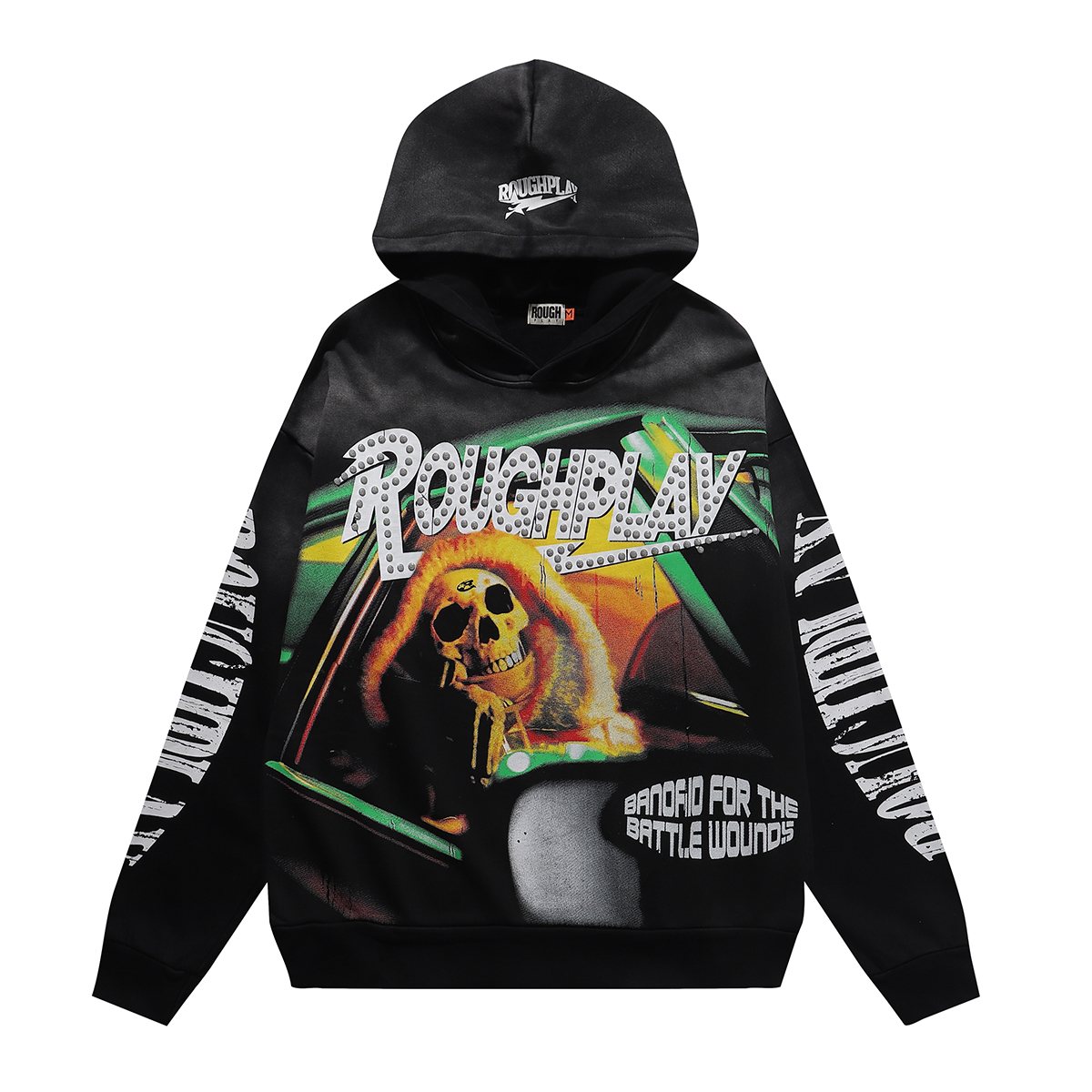 Rough Play In Car Skull Graphic Hoodie — front