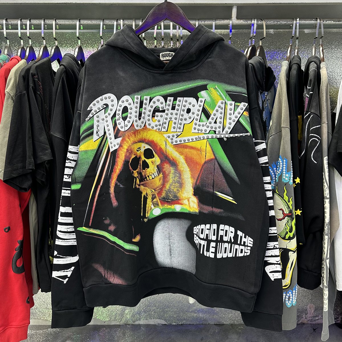 Rough Play In Car Skull Graphic Hoodie — context