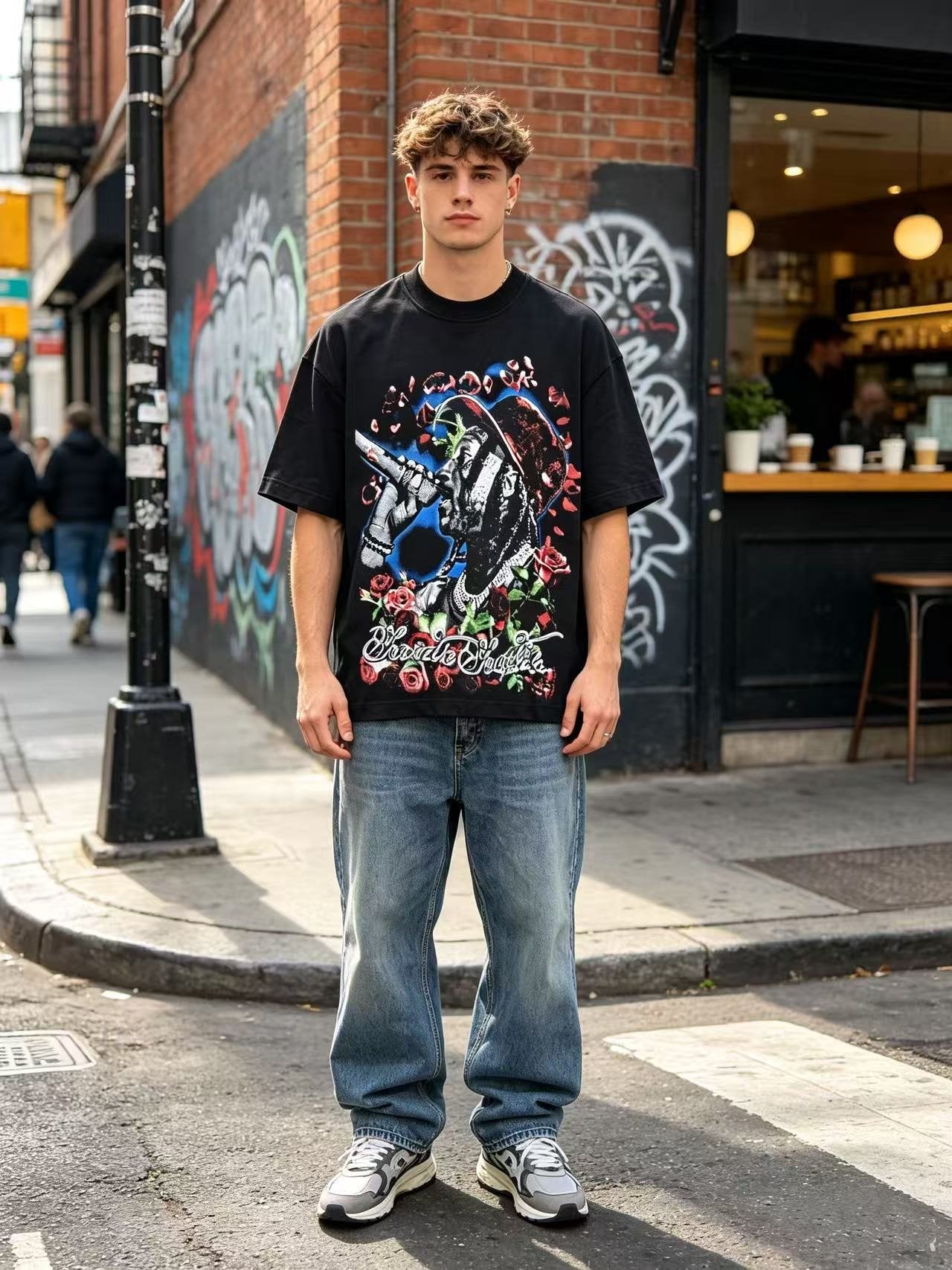 ASAALL Multicolor Front Graphic Short-Sleeve T-Shirt — model