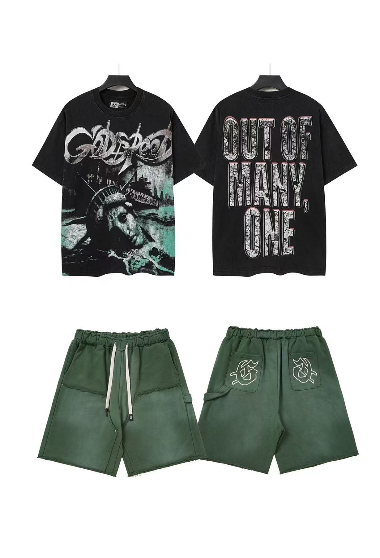 Godspeed Out of Many One Statue Tee and Shorts Set — front