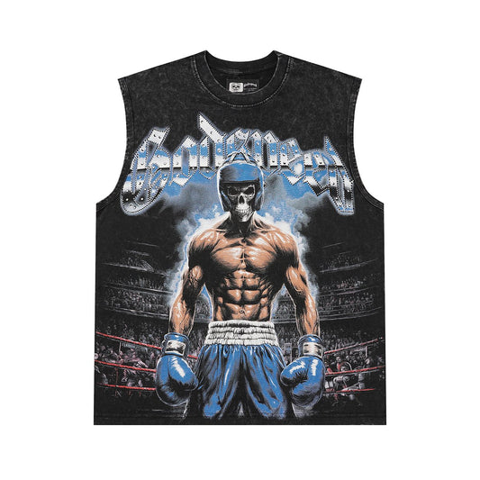 Godspeed Boxer Skull Graphic Acid-Wash Sleeveless T-Shirt — hero