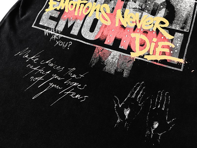MIXED EMOTION Rhinestone Graphic T-Shirt — detail