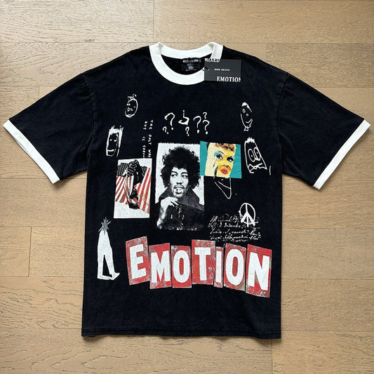 MIXED EMOTION Washed Black Graphic Ringer T-Shirt — hero