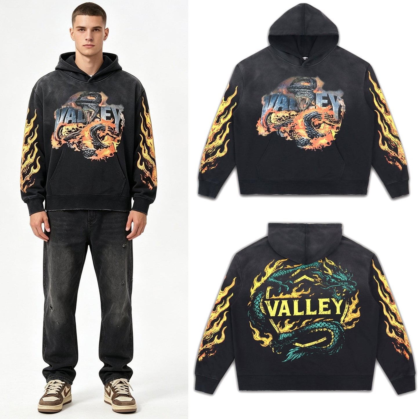 Valley Dreams Dragon Flame Graphic Hoodie — context