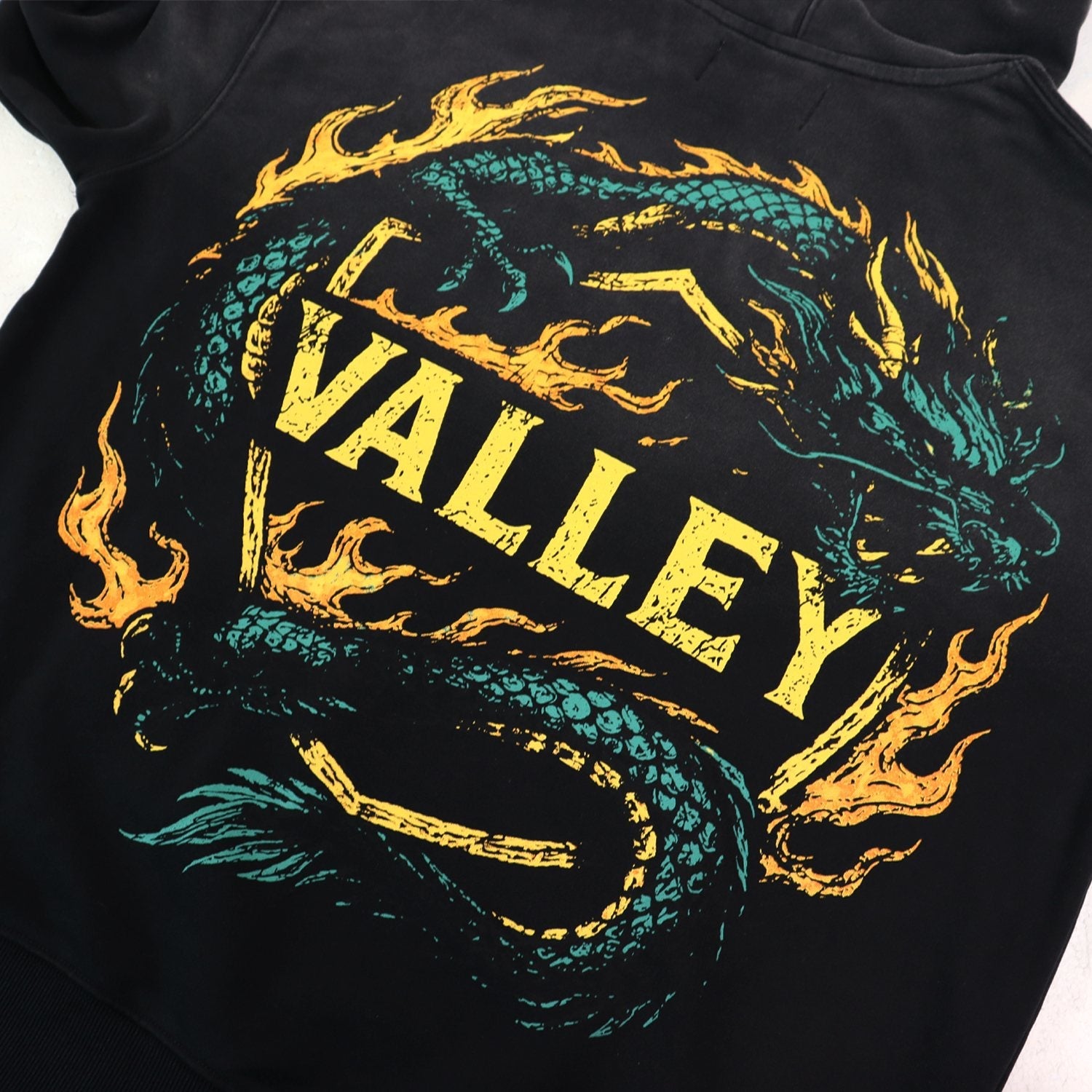 Valley Dreams Dragon Flame Graphic Hoodie — detail