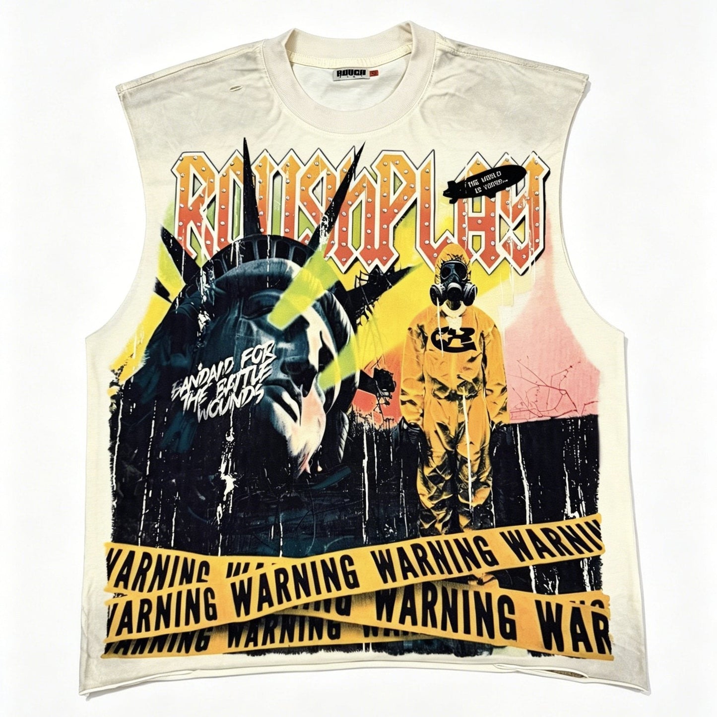Rough Play Warning Globe Graphic Sleeveless T-Shirt — front