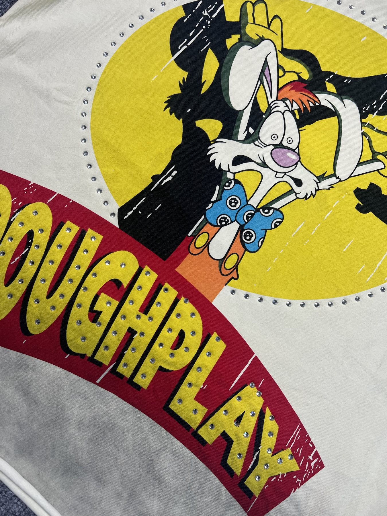 Rough Play Rhinestone Graphic T-Shirt - Cream — detail