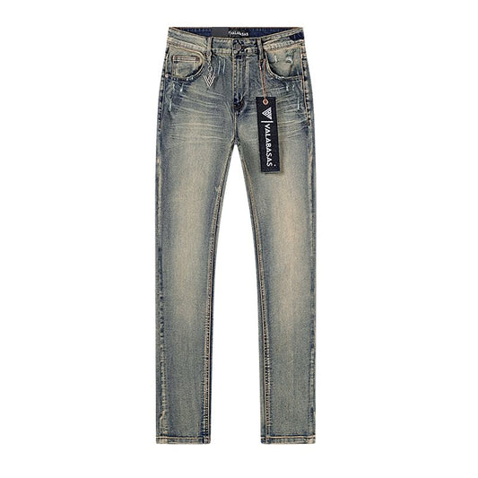 VALABASAS Washed Distressed Blue Jeans with Rear Patch — hero
