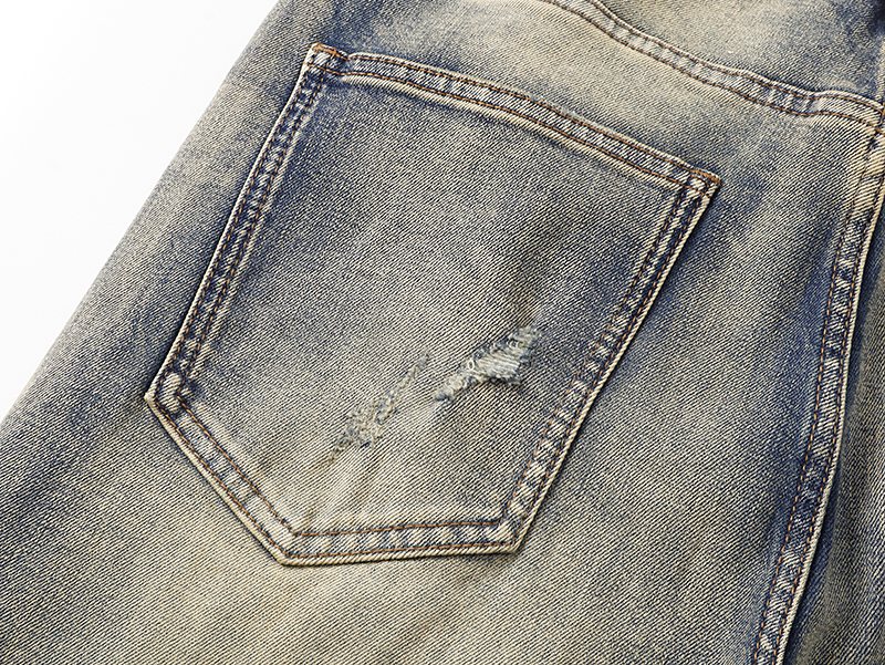 VALABASAS Washed Distressed Blue Jeans with Rear Patch — detail