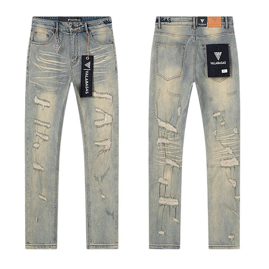 VALABASAS Light Blue Distressed Repair Jeans — hero