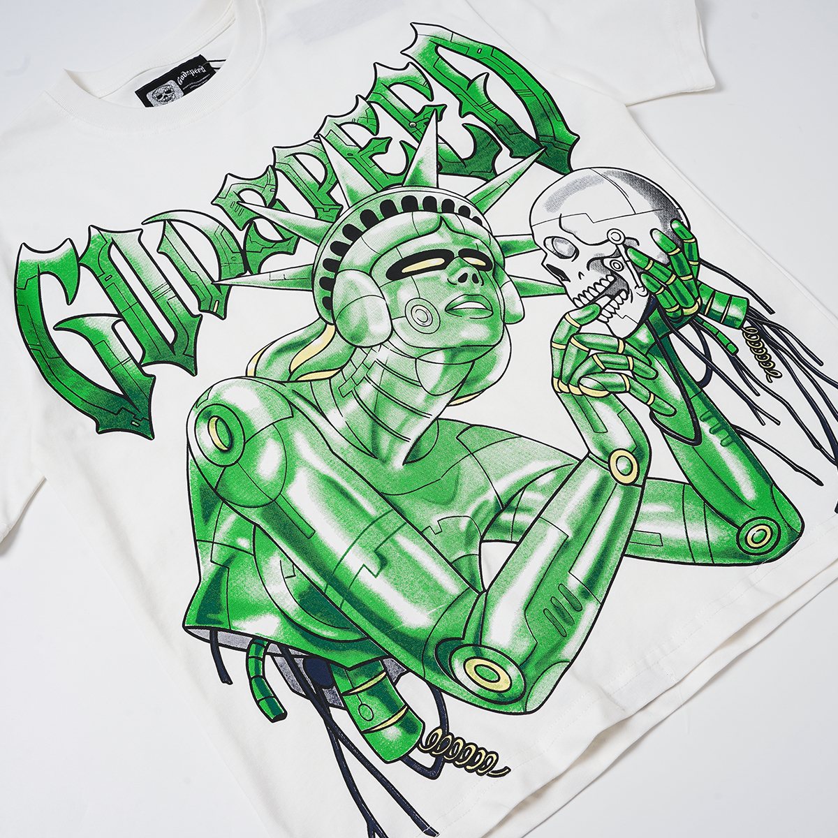 Godspeed Green Front Graphic White T-Shirt — detail