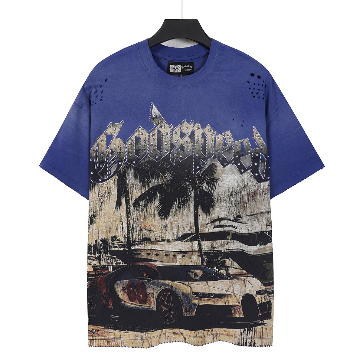 Godspeed Rhinestone Car Graphic T-Shirt — front