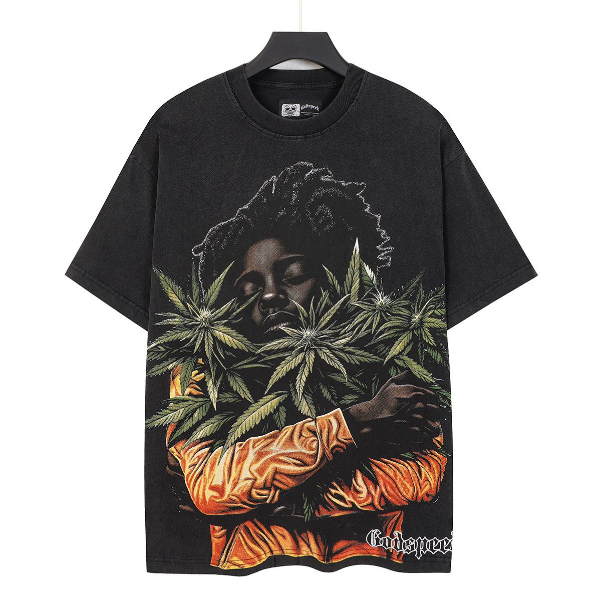 Godspeed Leaf Graphic Washed Black T-Shirt — front