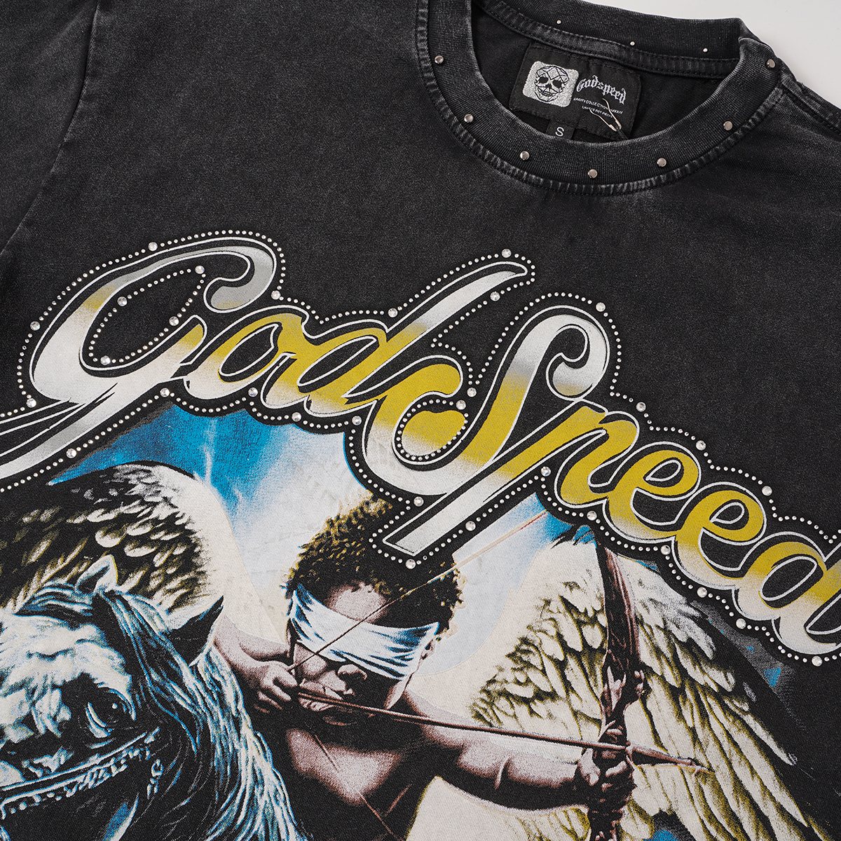 Godspeed Angel Horse Rhinestone Graphic T-Shirt — detail