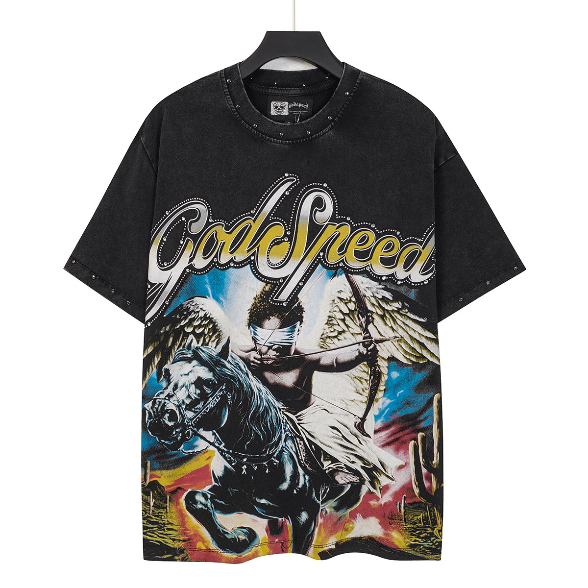 Godspeed Angel Horse Rhinestone Graphic T-Shirt — front