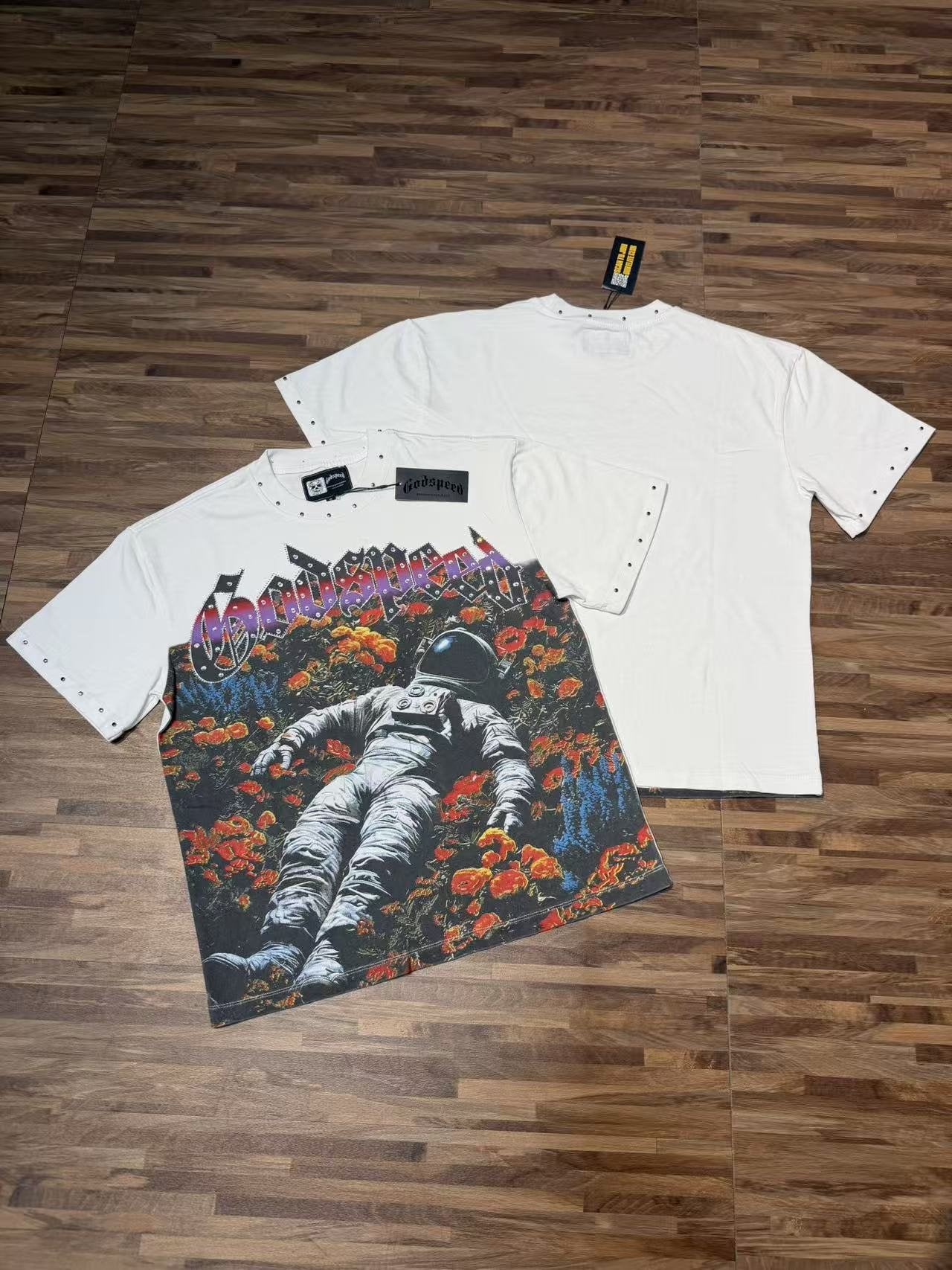 Godspeed Astronaut Flowers Studded Short-Sleeve T-Shirt — context