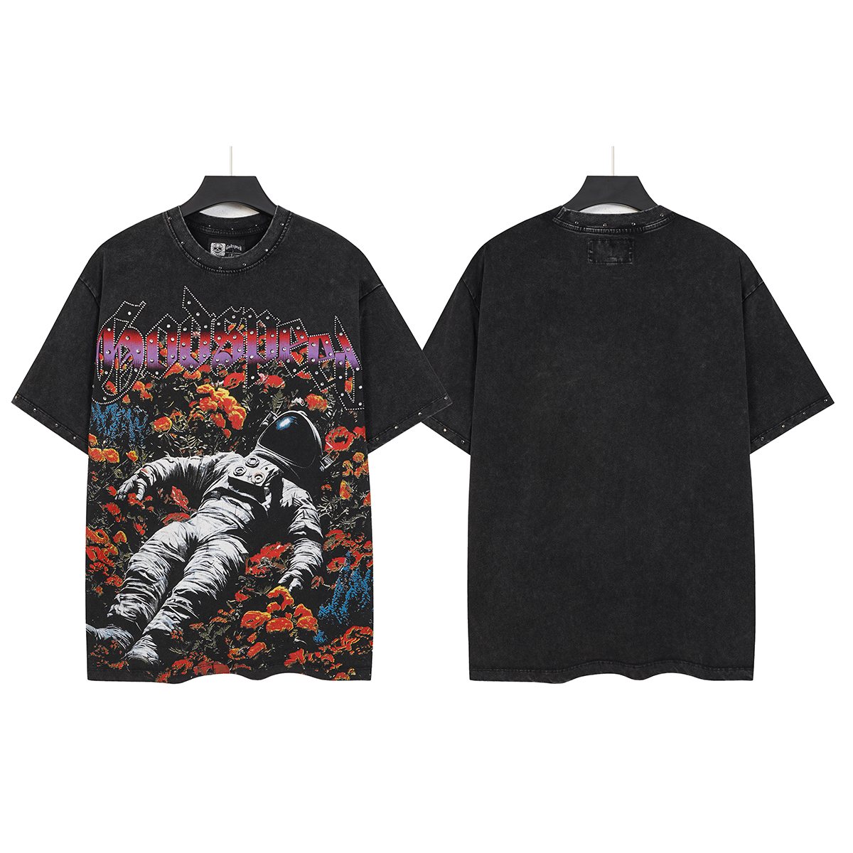 Godspeed Astronaut Flowers Studded Short-Sleeve T-Shirt — front