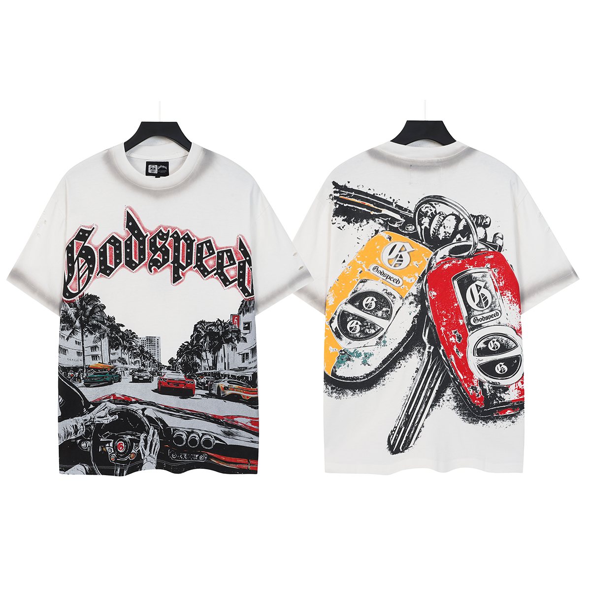 Godspeed Washed Car & Key Graphic Short-Sleeve T-Shirt — front