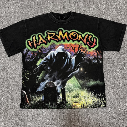 HARMONY Grim Reaper Cemetery Graphic T-Shirt — front