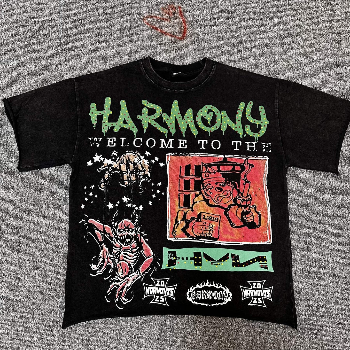 HARMONY Welcome Multi-Panel Black T-Shirt — front