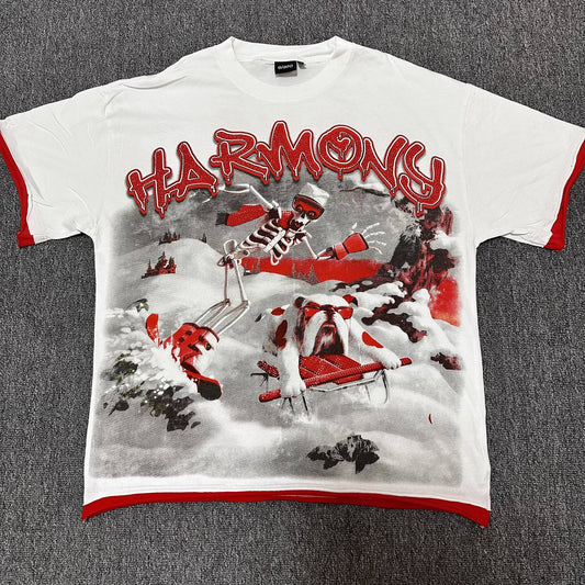 HARMONY White Red-Trim Graphic T-Shirt — hero