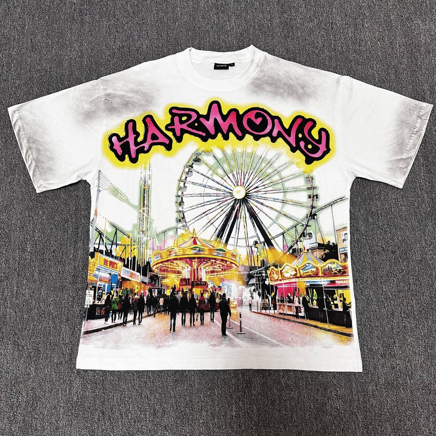 HARMONY Washed White Front & Back Graphic T-Shirt — front