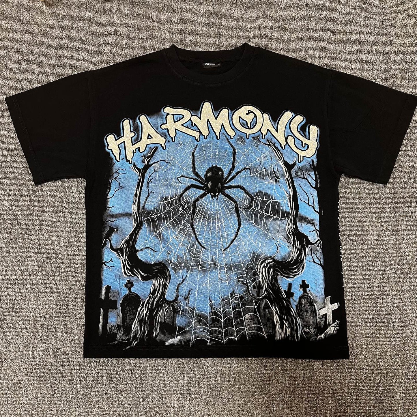 HARMONY Spider Web Graphic Black Short-Sleeve T-Shirt — front