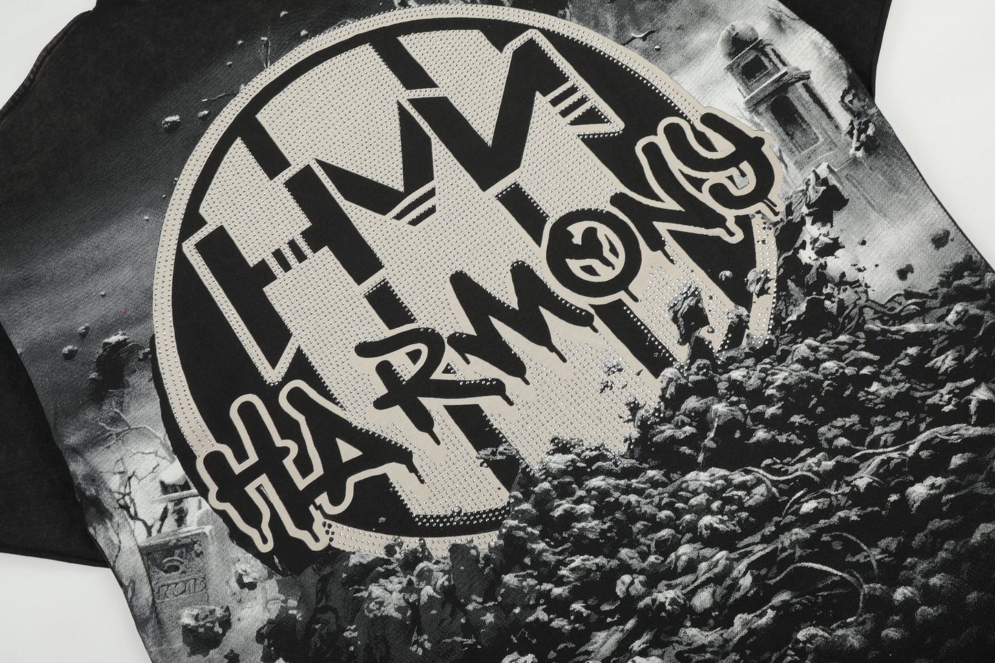 HARMONY Washed Black Rhinestone Graphic T-Shirt — detail