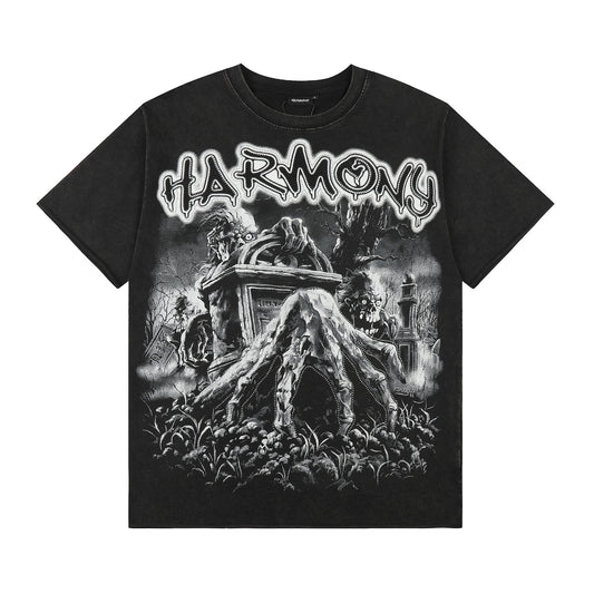 HARMONY Washed Black Rhinestone Graphic T-Shirt — hero