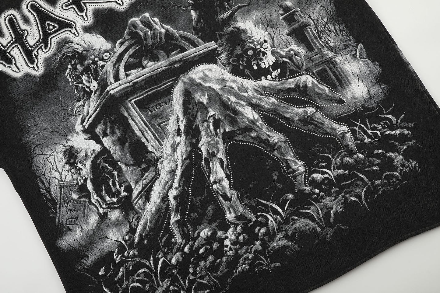 HARMONY Washed Black Rhinestone Graphic T-Shirt — detail