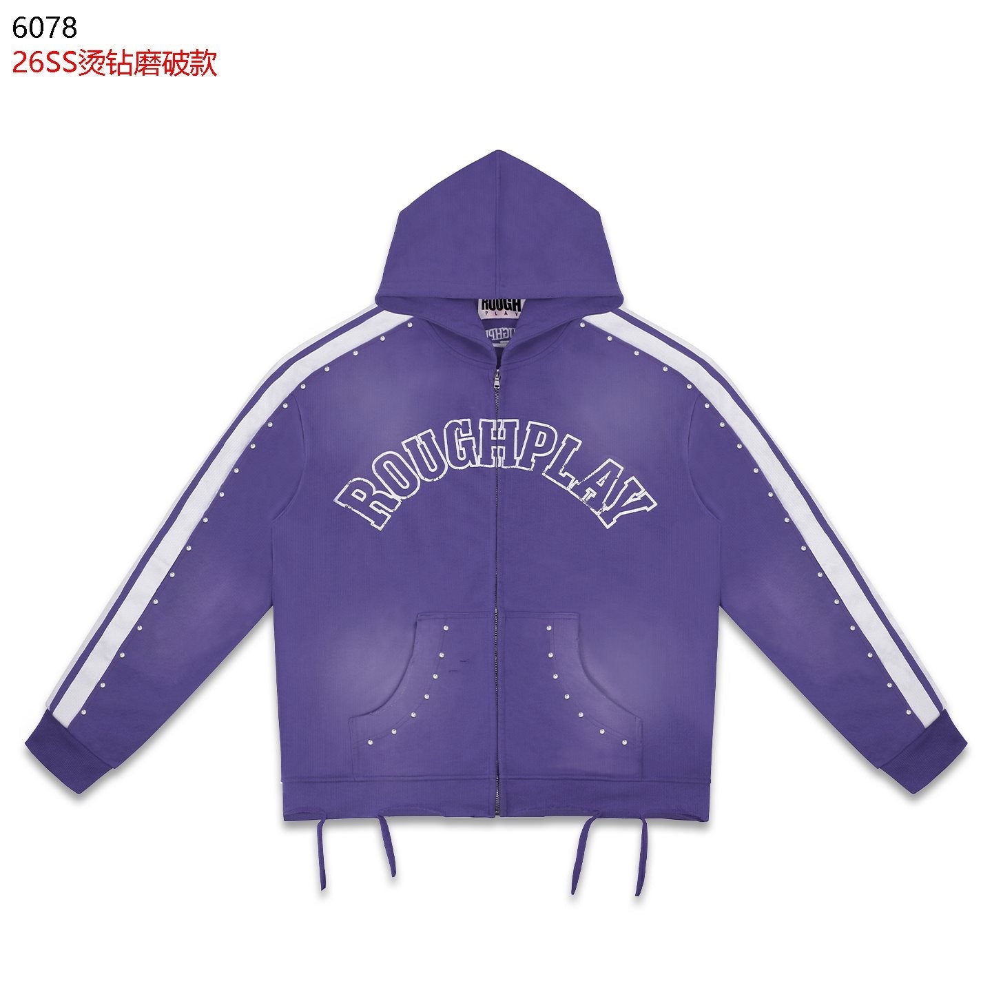 Rough Play Studded Stripe Full-Zip Hoodie — front