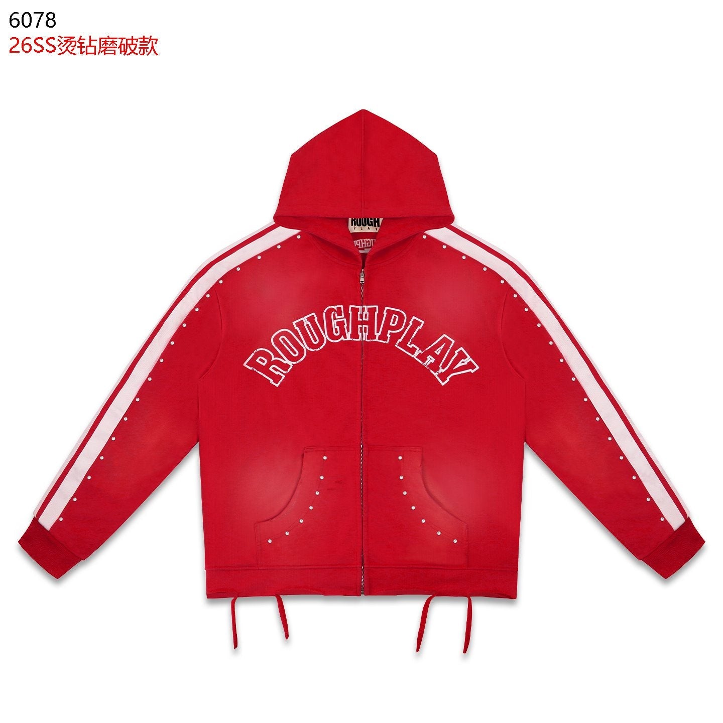 Rough Play Studded Stripe Full-Zip Hoodie — front