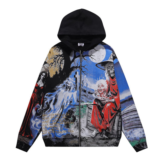 VALE USA Ghost Halloween Graphic Zip-Up Hoodie — hero