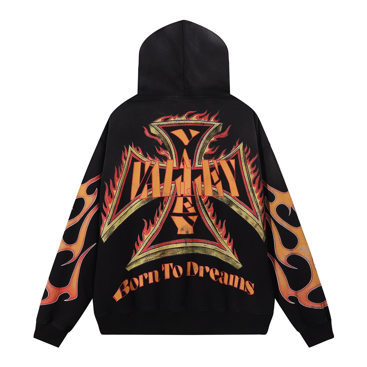 VALE USA Reborn Cross Flame Zip Hoodie — back