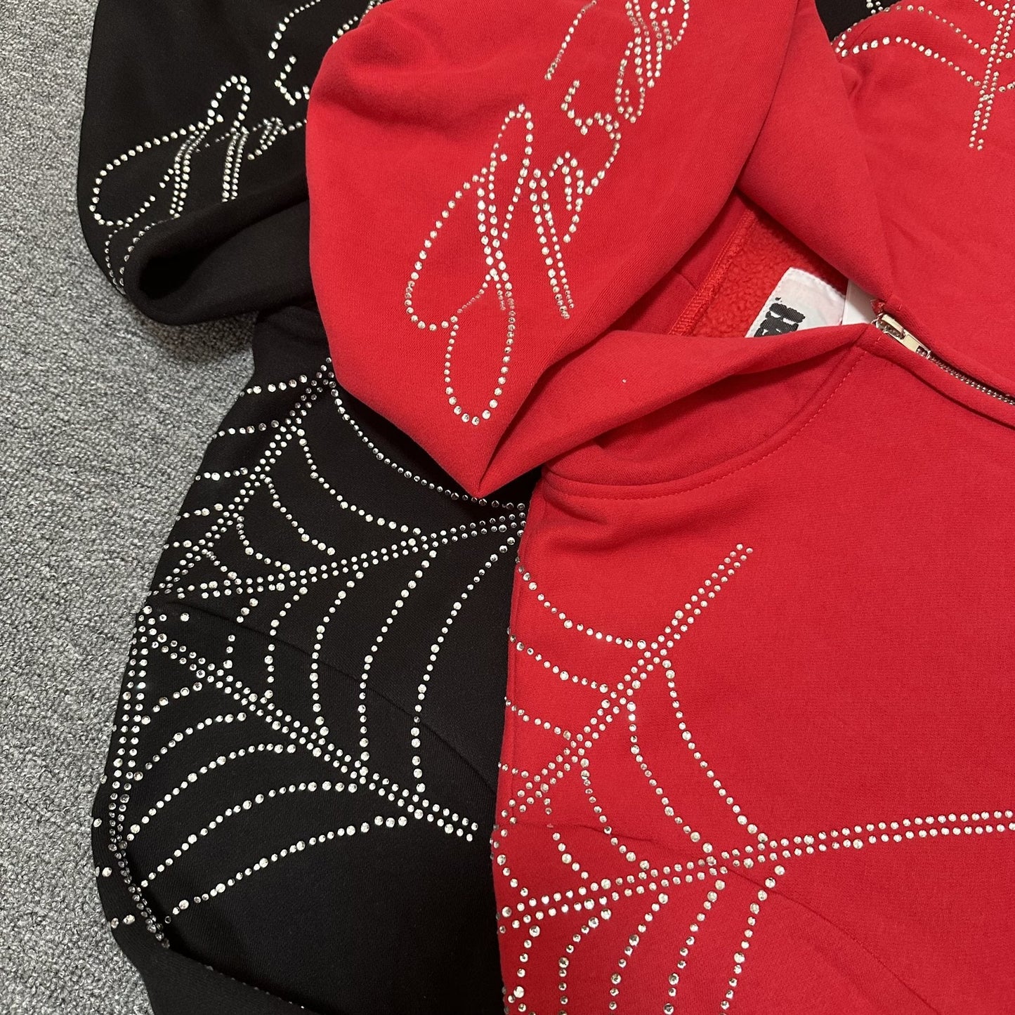Sp5der Rhinestone Spiderweb Zip Hoodie & Pants Matching Set — detail