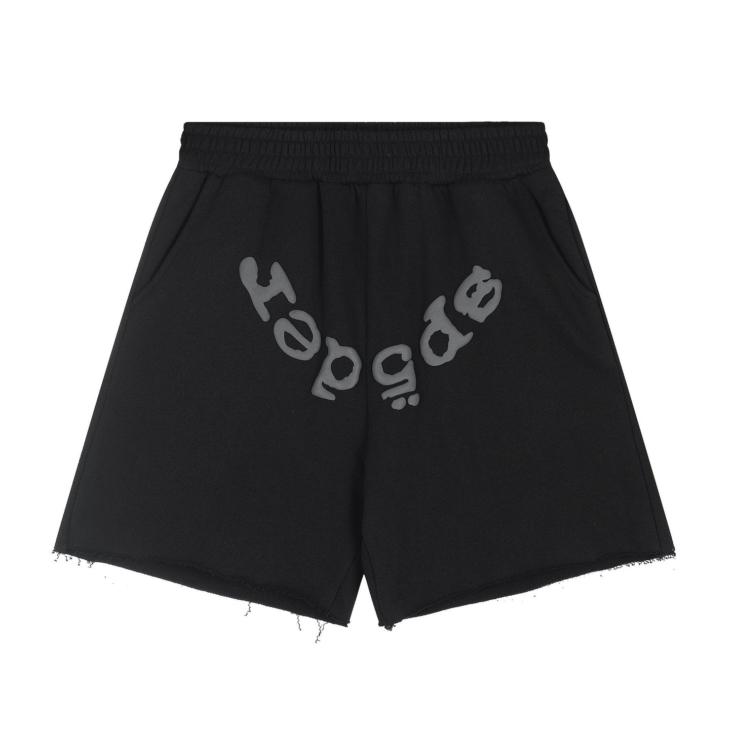 Sp5der Raised Graphic Raw Hem Shorts — front