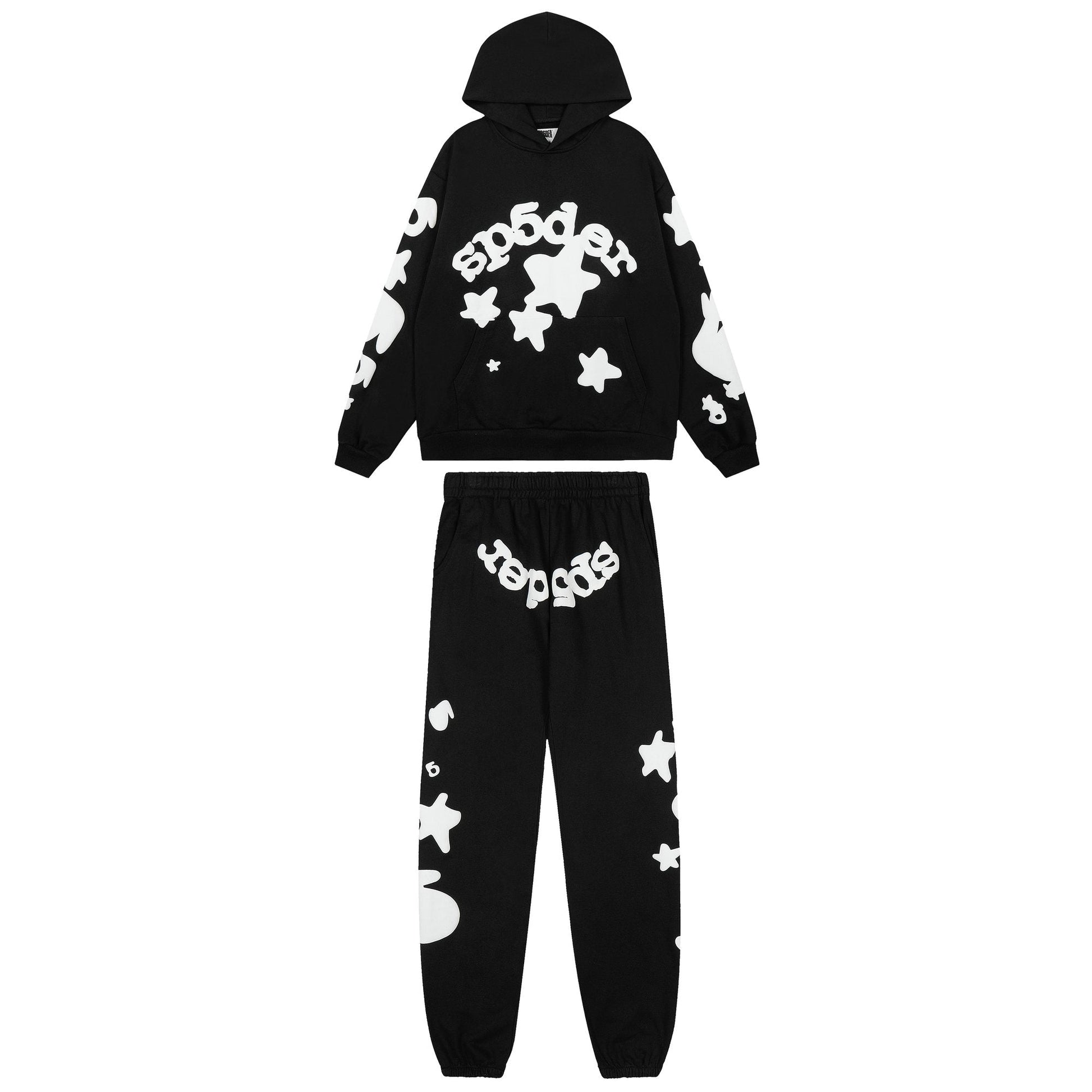 Sp5der Black Graphic Hoodie & Jogger Matching Set — hero
