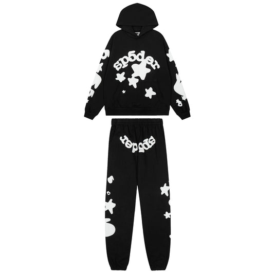 Sp5der Black Graphic Hoodie & Jogger Matching Set — hero