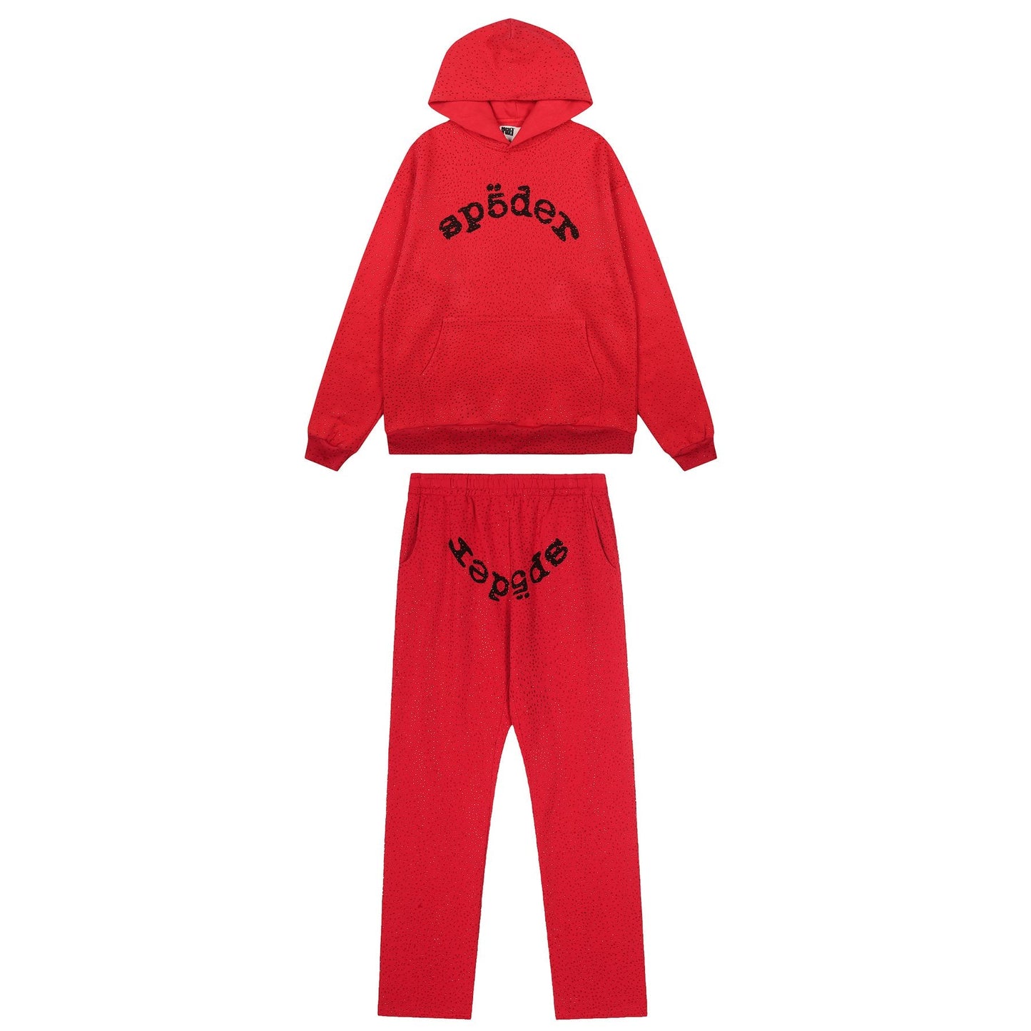 Sp5der Rhinestone Hoodie & Pants Matching Set — front