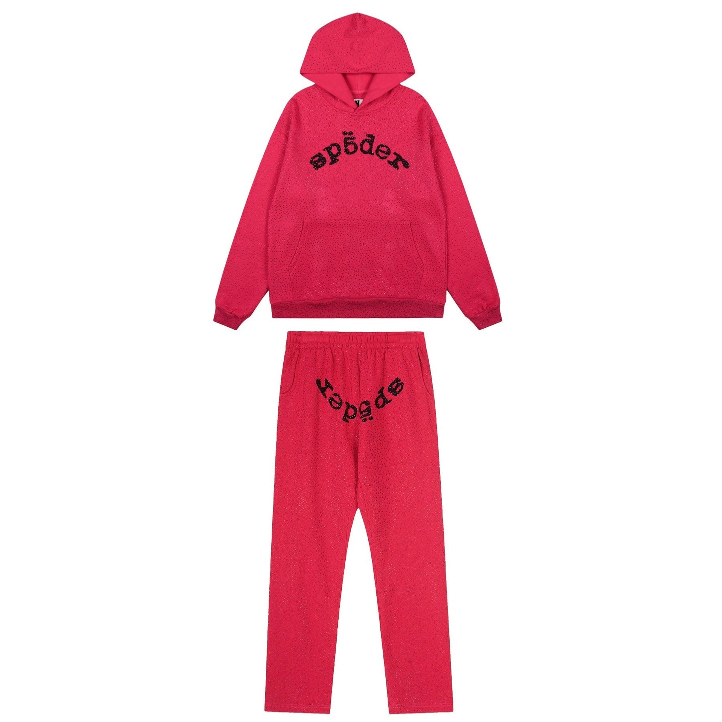 Sp5der Rhinestone Hoodie & Pants Matching Set — front