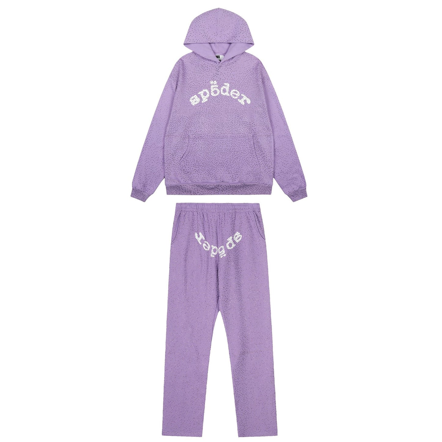 Sp5der Rhinestone Hoodie & Pants Matching Set — front