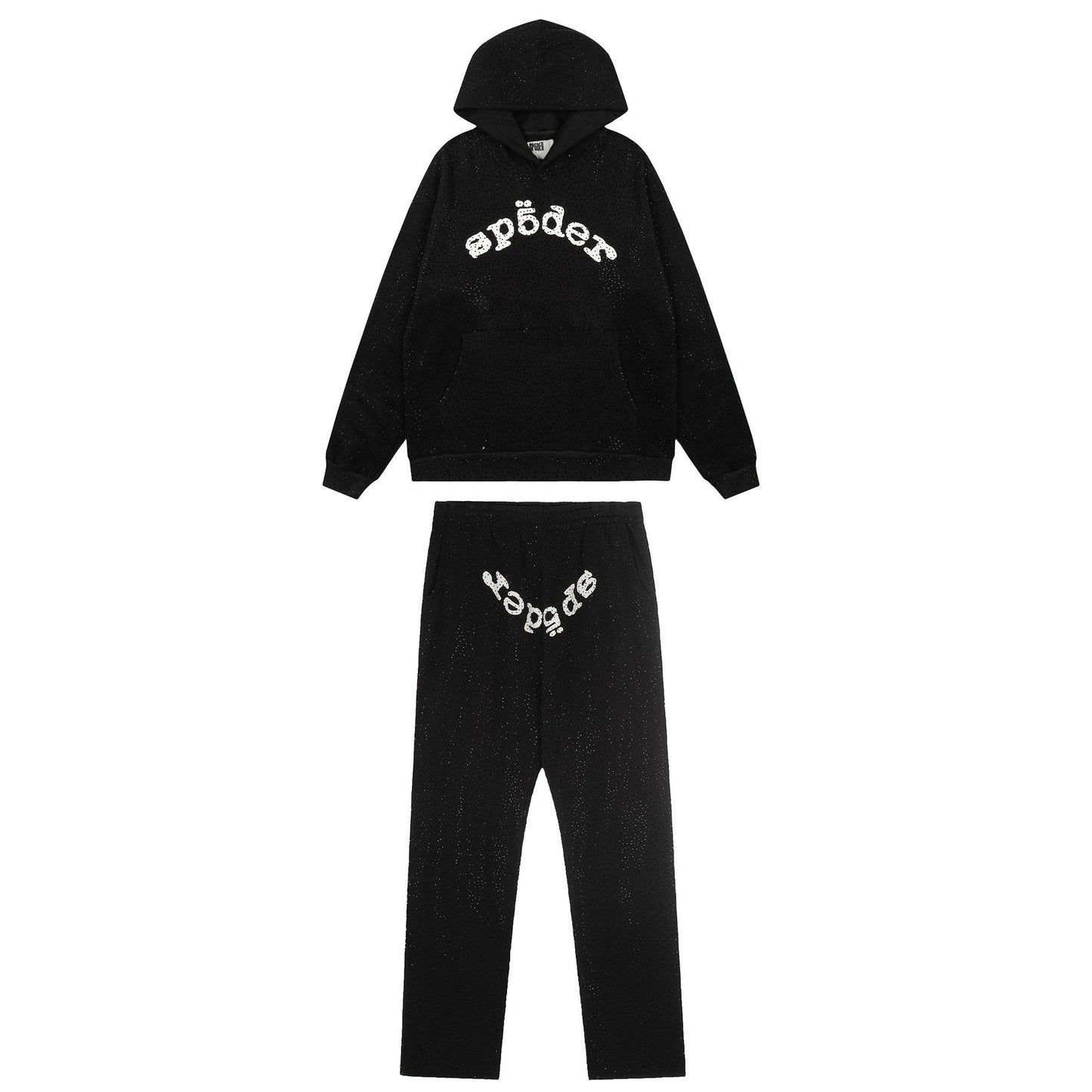 Sp5der Rhinestone Hoodie & Pants Matching Set — front