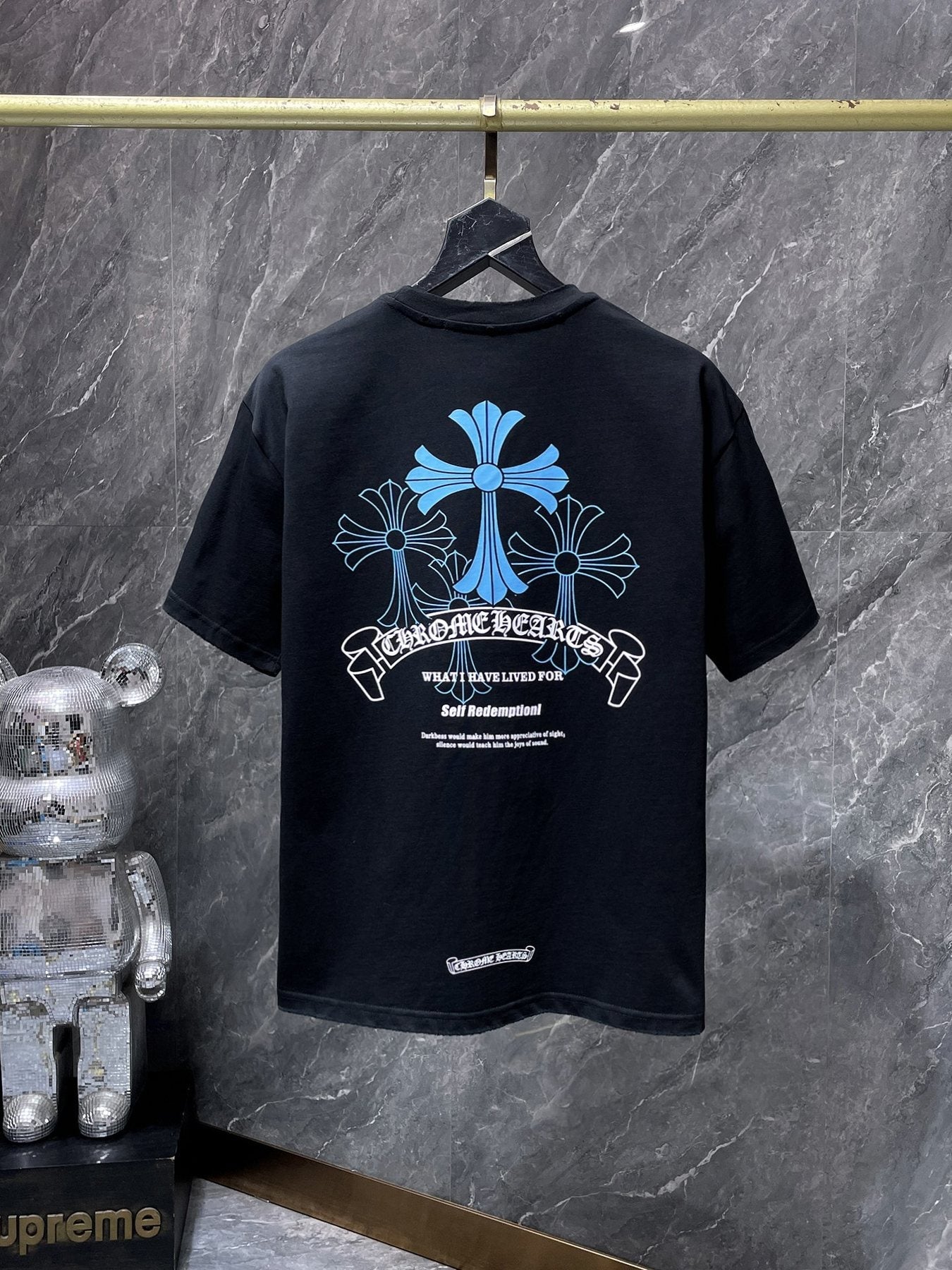 Chrome Hearts Blue Floral Cross Graphic T-Shirt — back