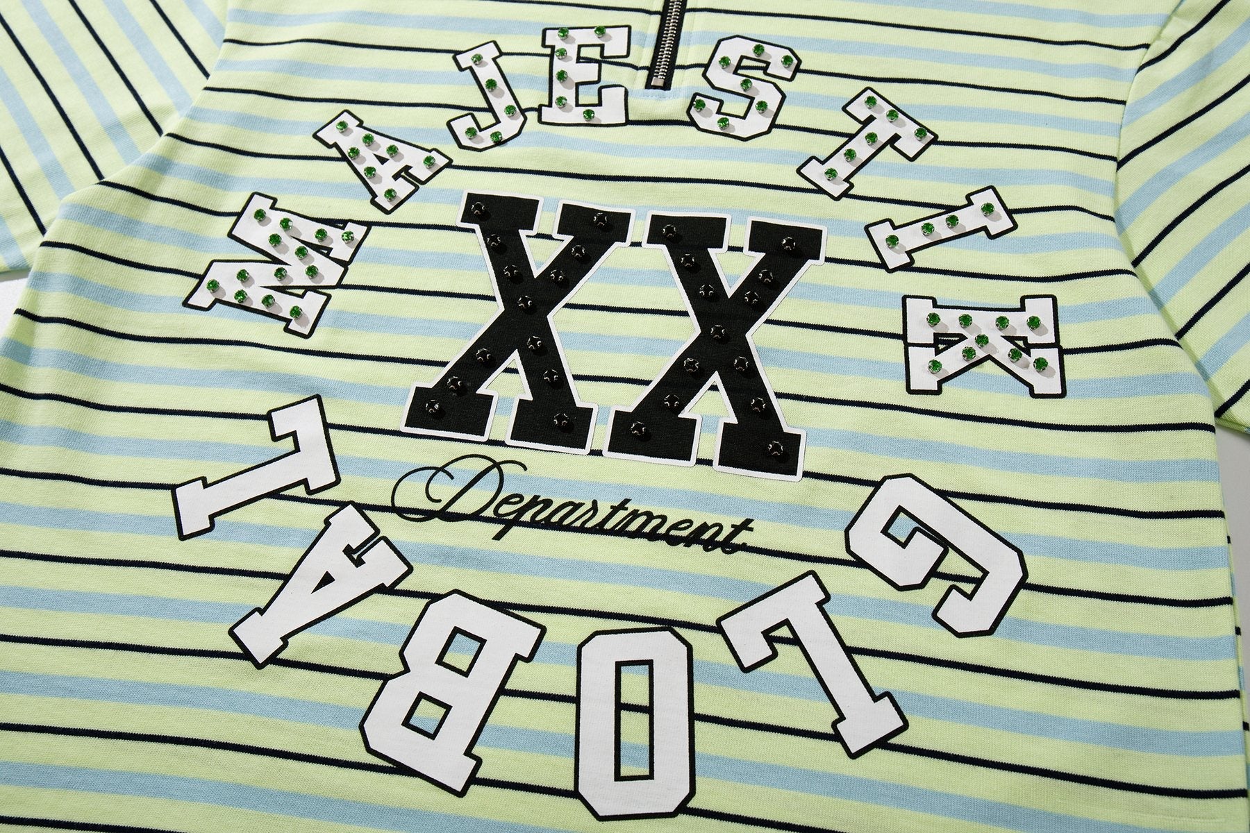 MAJESTIK Mint Green Striped Half-Zip Polo Shirt — detail