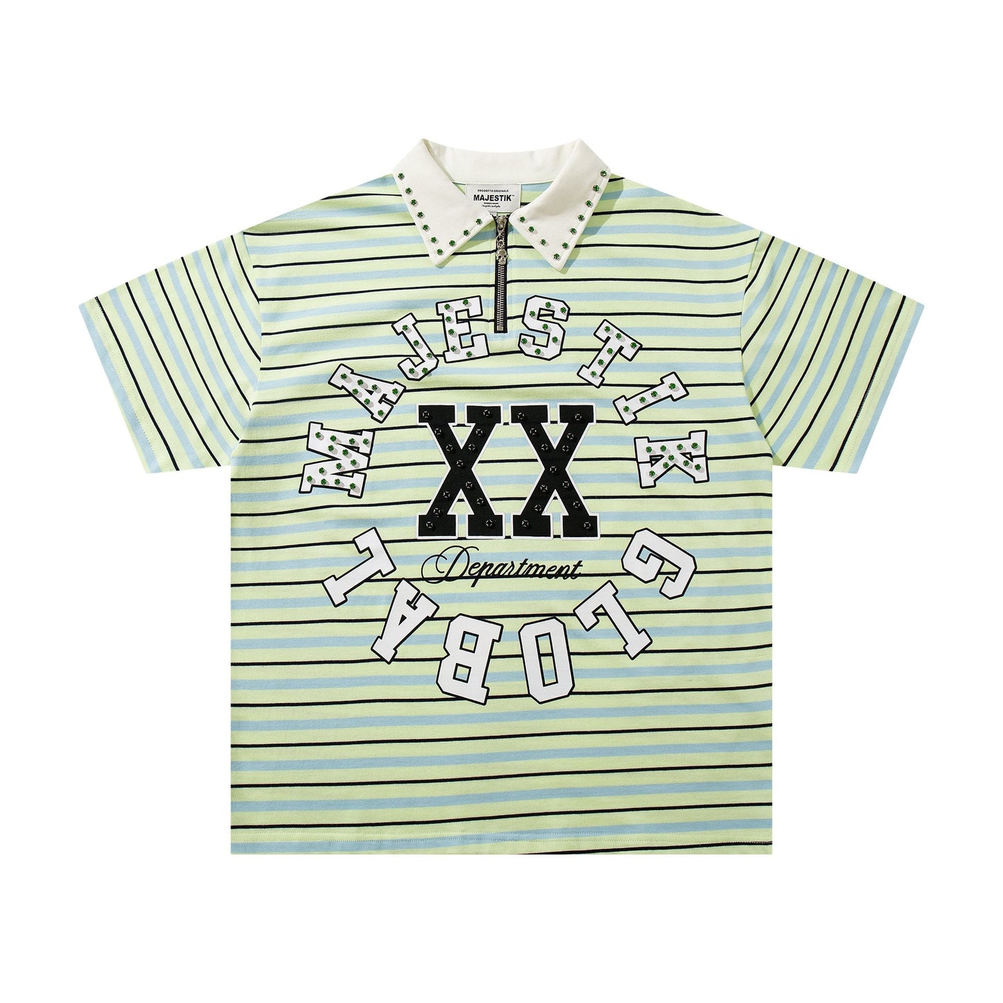 MAJESTIK Mint Green Striped Half-Zip Polo Shirt — hero