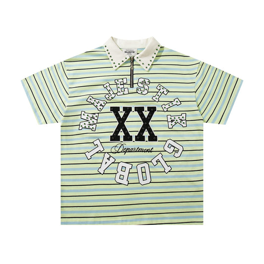 MAJESTIK Mint Green Striped Half-Zip Polo Shirt — hero