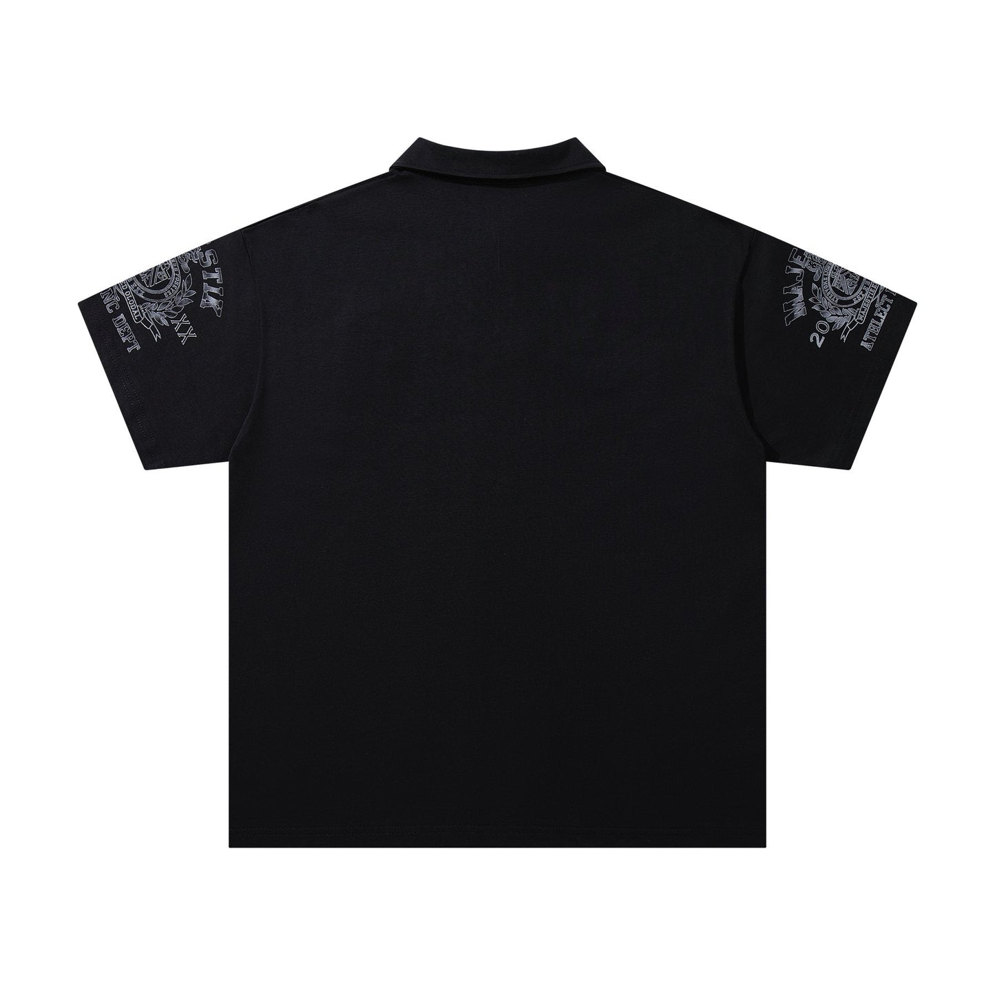 MAJESTIK Embellished Distressed Zip Polo Shirt — back