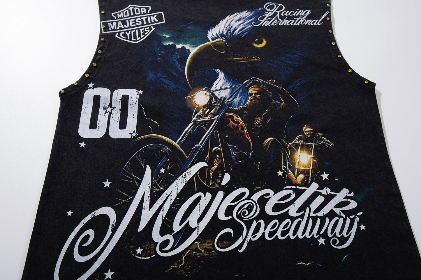 MAJESTIK Speedway Eagle Motorcycle Sleeveless T-Shirt — detail