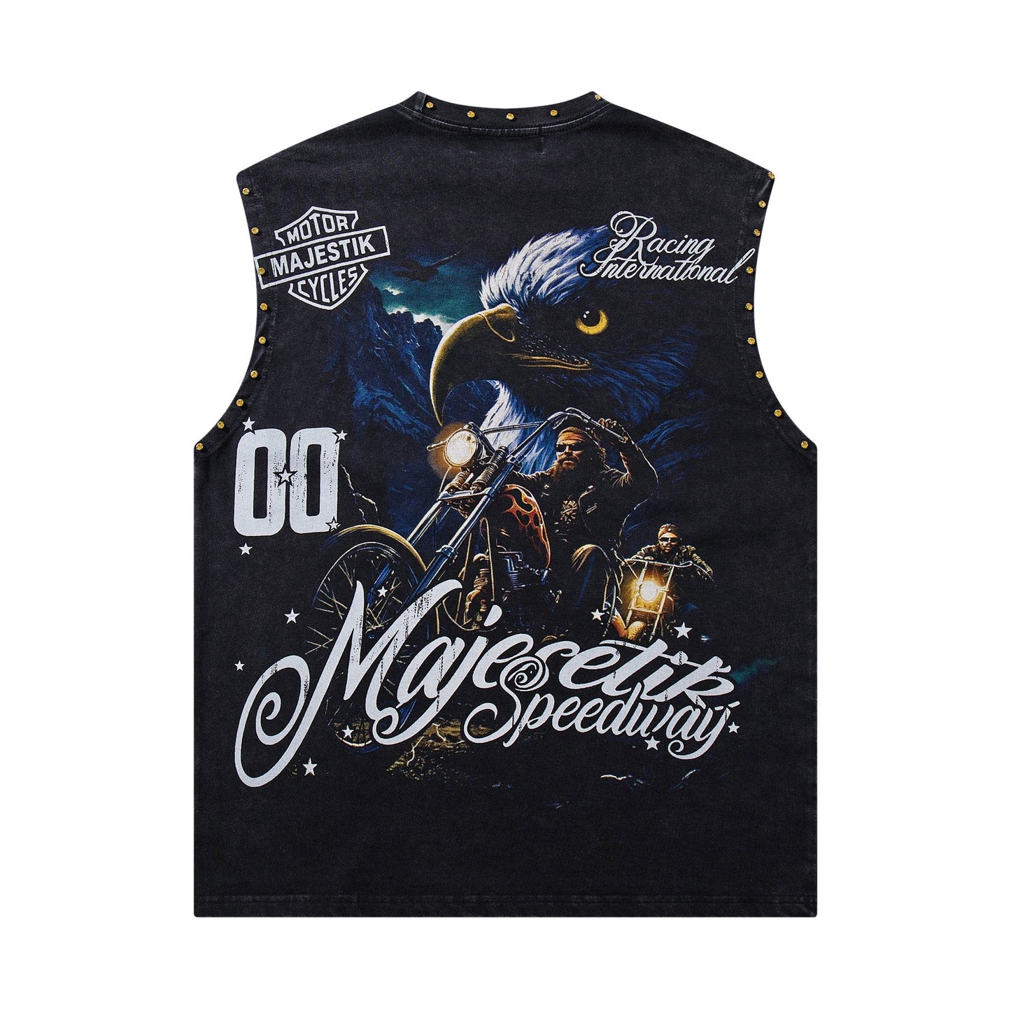 MAJESTIK Speedway Eagle Motorcycle Sleeveless T-Shirt — back